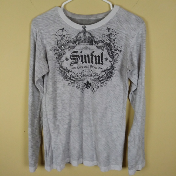 Sinful Tops - Affliction Sinful Long Sleeve Tshirt Tee Grey